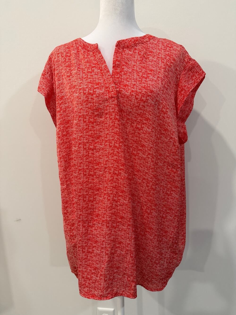 Hilary Radley Red White Crosshatch Blouse XXL | Career Chic | Office Wear